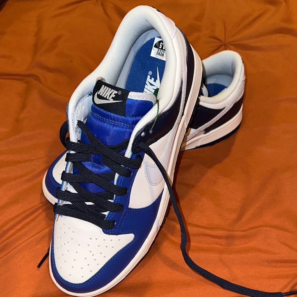 Nike Dunk Low Men's Royal Blue and White Sneakers - Picture 2 of 6